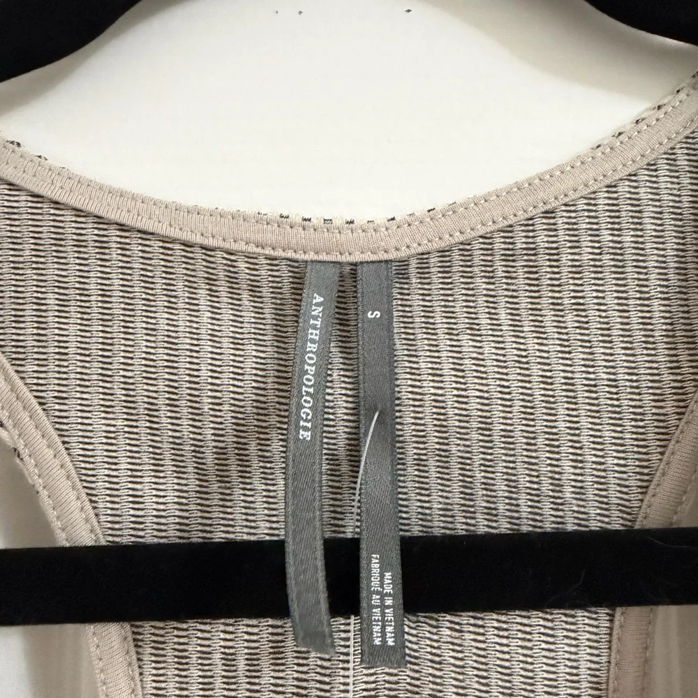 NWT Anthropologie (S) Neutral Ribbed Deep V Neck Zipper Tank Top Grey White - Picture 5 of 6